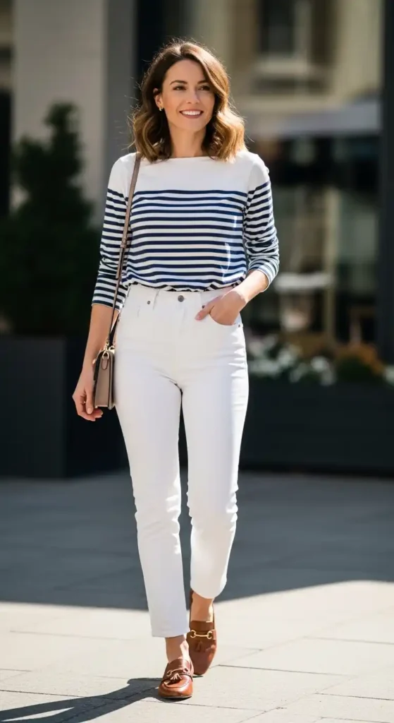 breton-stripe-top-white-jeans-loafers