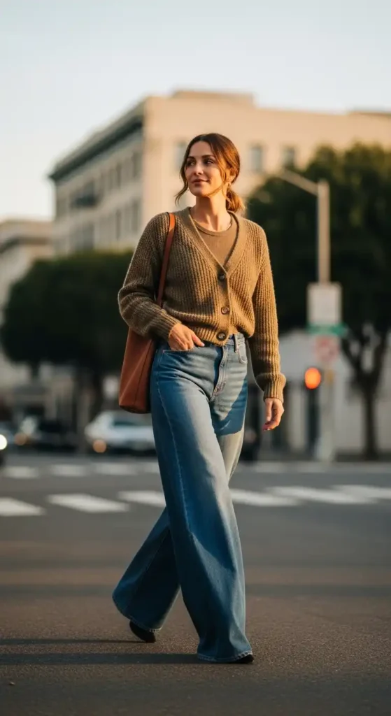 buttoned-cardigan-and-wide-leg-denim-calm