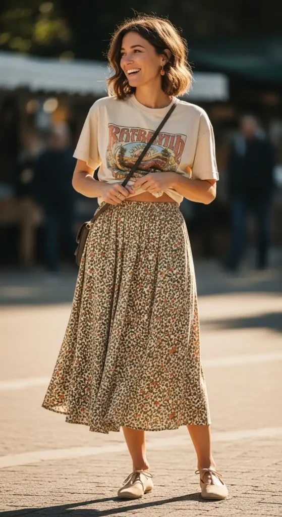 comfy-midi-skirt-with-graphic-tee-and-flats
