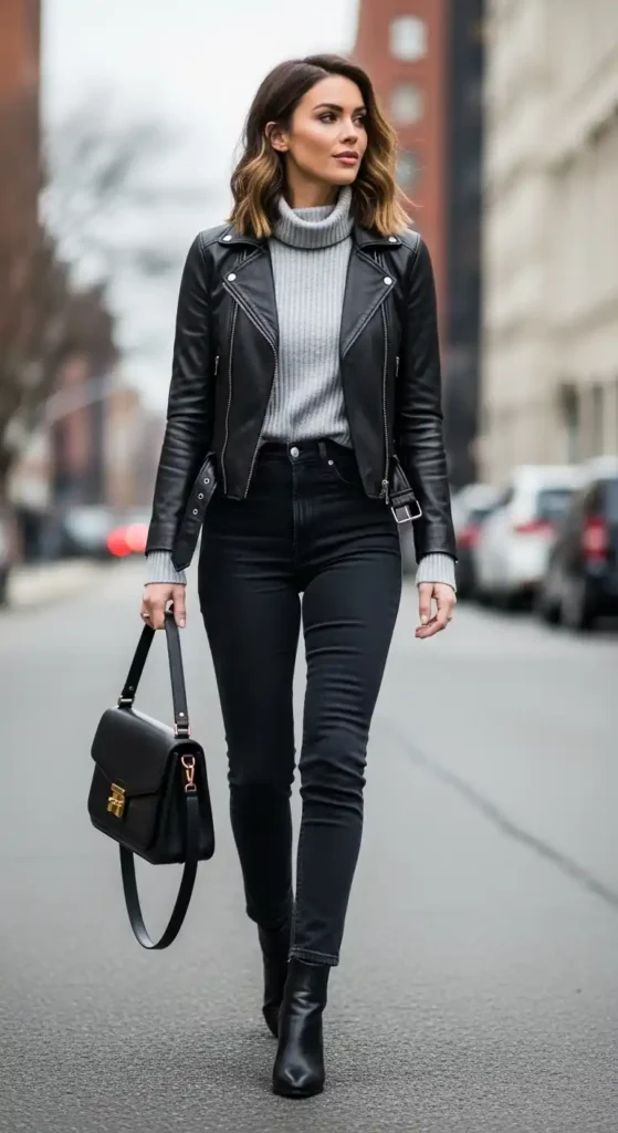 leather-moto-and-gray-turtleneck-for-sleek-off-duty-chic