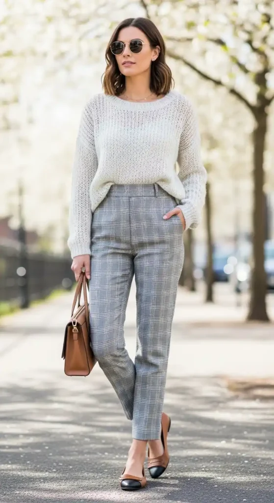 lightweight-knit-plaid-trousers-flats
