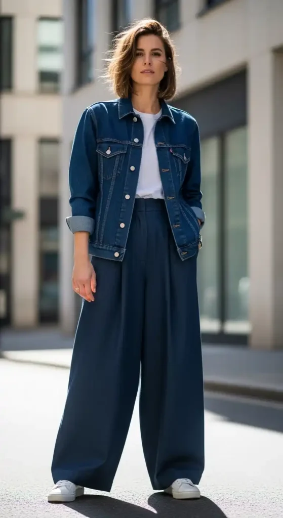 monochrome-street-uniform-denim-jacket-wide-leg-pants