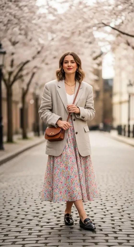 oversized-blazer-flowy-skirt-loafers