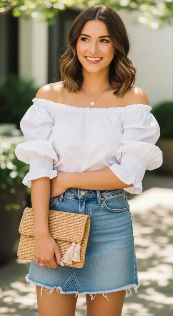 denim-skirt-with-puff-sleeve-top