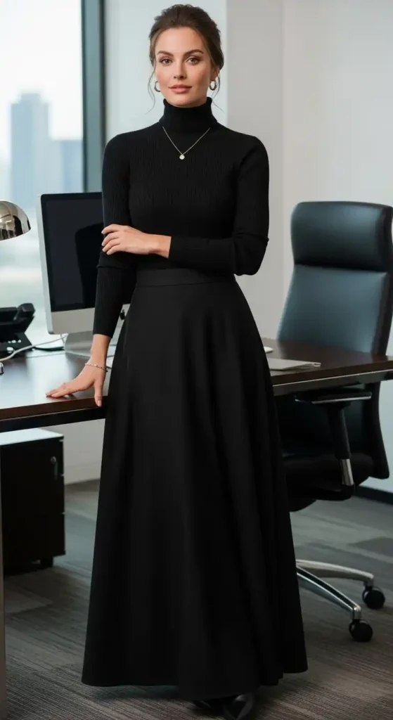 long-skirt-paired-black-turtleneck
