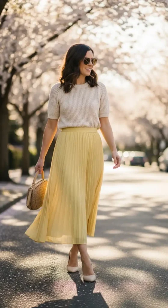 pleated-skirt-with-knit-top