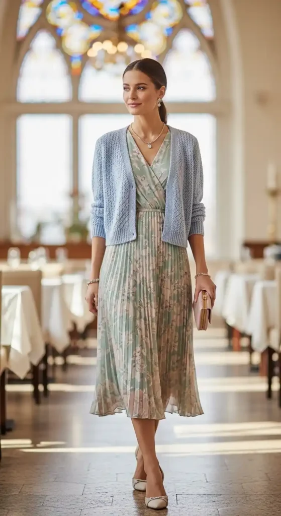 knit-cardigan-over-a-pleated-dress