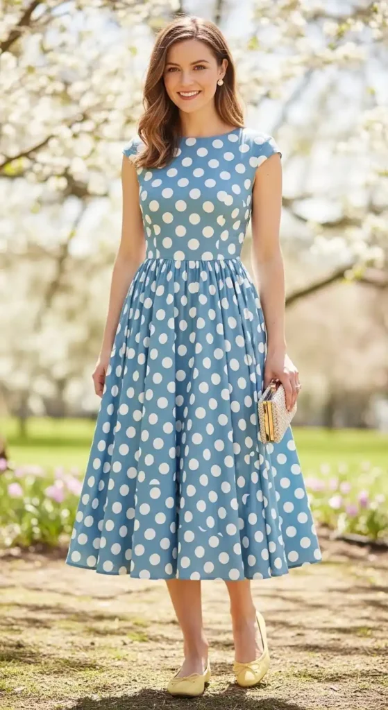 polka-dot-tea-dress-with-ballet-flats