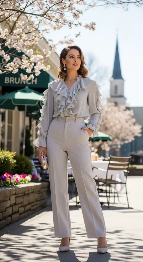 ruffled-blouse-with-tailored-pants