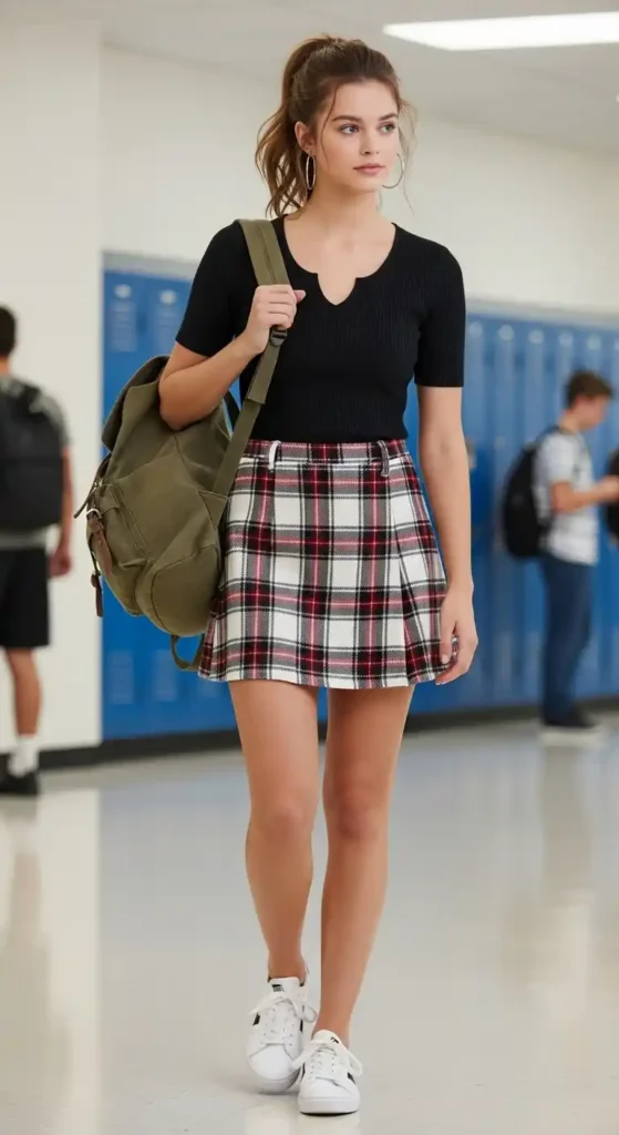 plaid-skirt-with-a-fitted-top